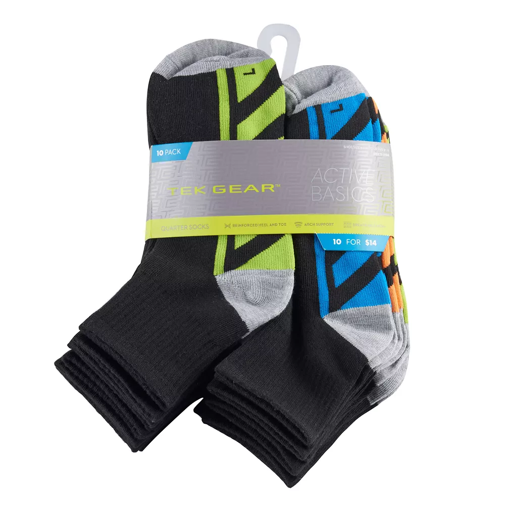 Boys' Tek Gear® 10-Pack Lightweight Quarter-Crew Performance Socks 4 Boys' Tek Gear® 10-Pack Lightweight Quarter-Crew Performance Socks - Image 2